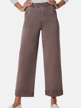 SPANX Stretch Twill Cropped Wide Leg Pants Women’s XS Smoke Brown